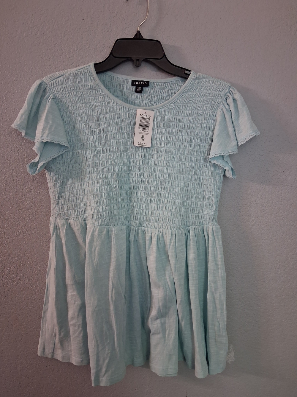torrid Light Aqua Smocked Flutter Sleeve Women Top
